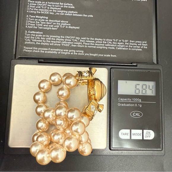 KJL Kenneth J Lane Double Strand Faux Pearl Clear Rhinestone Clasp Bracelet - Picture 13 of 14